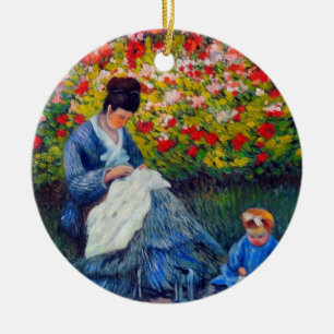 Monet Mother and Child in Garden Ceramic Ornament