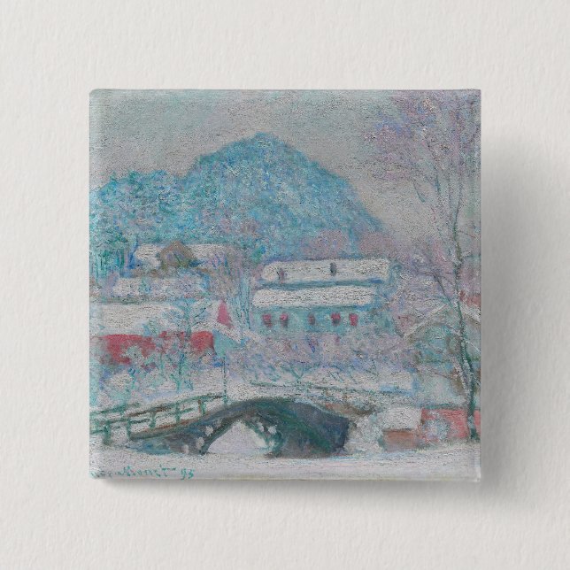 Monet - Norway, Sandviken Village in the Snow 15 Cm Square Badge (Front)