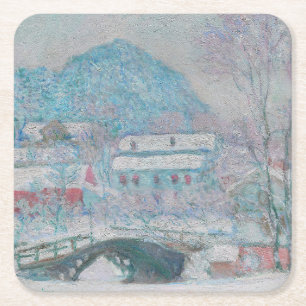 Monet - Norway, Sandviken Village in the Snow Square Paper Coaster