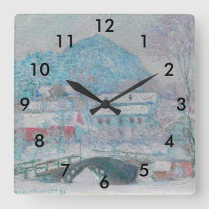 Monet - Norway, Sandviken Village in the Snow Square Wall Clock