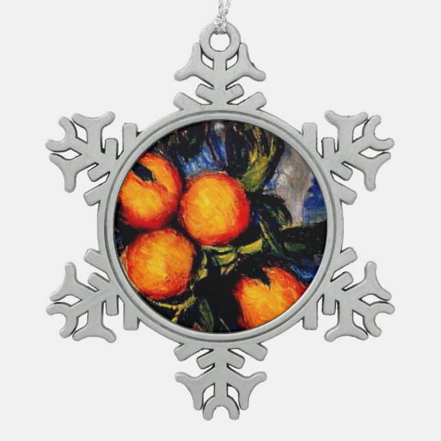 Monet - Orange Branch Bearing Fruit Snowflake Pewter Christmas Ornament (Front)