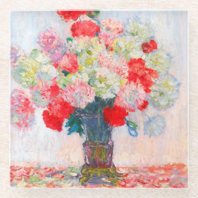 Monet Peonies Glass Coaster (Front)