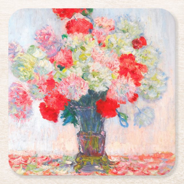 Monet Peonies Square Paper Coaster (Front)