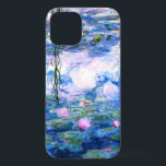 Monet Pink Water Lilies  iPhone 12 Case<br><div class="desc">A Monet pink water lilies iPhone 12 case featuring beautiful pink water lilies floating in a calm blue pond with lily pads. A great Monet gift for fans of impressionism and French art. Serene nature impressionism with lovely flowers and scenic pond landscape iPhone 12 case.</div>