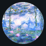 Monet Pink Water Lilies Classic Round Sticker<br><div class="desc">A Monet pink water lilies round sticker featuring beautiful pink water lilies floating in a calm blue pond with lily pads. A great Monet gift for fans of impressionism and French art. Serene nature impressionism with lovely flowers and scenic pond landscape.</div>