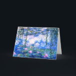 Monet Pink Water Lilies Greeting Card<br><div class="desc">A Monet pink water lilies folded greeting card (inside is blank) featuring beautiful pink water lilies floating in a calm blue pond with lily pads. A great Monet gift for fans of impressionism and French art. Serene nature impressionism with lovely flowers and scenic pond landscape.</div>