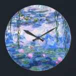 Monet Pink Water Lilies  Large Clock<br><div class="desc">A Monet pink water lilies acrylic wall clock featuring beautiful pink water lilies floating in a calm blue pond with lily pads. A great Monet gift for fans of impressionism and French art. Serene nature impressionism with lovely flowers and scenic pond landscape.</div>