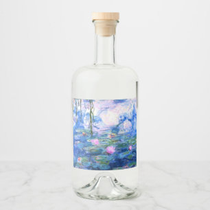 Monet Pink Water Lilies  Liquor Bottle Label