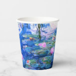 Monet Pink Water Lilies  Paper Cups<br><div class="desc">Paper Cups featuring beautiful pink water lilies floating in a calm blue pond with lily pads. A great Monet gift for fans of impressionism and French art. Serene nature impressionism with lovely flowers and scenic pond landscape.</div>
