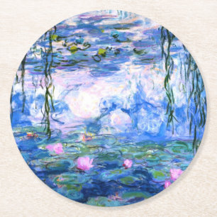 Monet Pink Water Lilies Round Paper Coaster