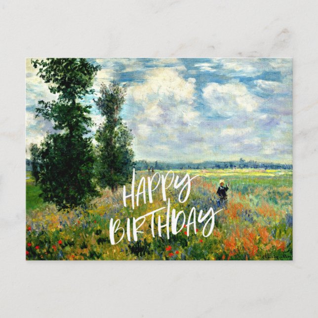 Monet - Poppy Field, Argenteuil, Birthday greeting Postcard (Front)