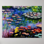 Monet Purple Water Lilies Poster<br><div class="desc">Monet Purple Water Lilies poster. Oil painting on canvas from c. 1917. French impressionist Claude Monet remains renowned and beloved for the water lily paintings that he created at Giverny. This specific water lily painting features a diverse array of colours including fiery reds, haunting blues, and dreamy purples. A pretty...</div>