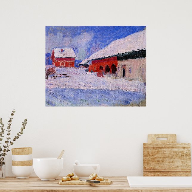 Monet - Red Houses at Bjornegaard Poster (Kitchen)