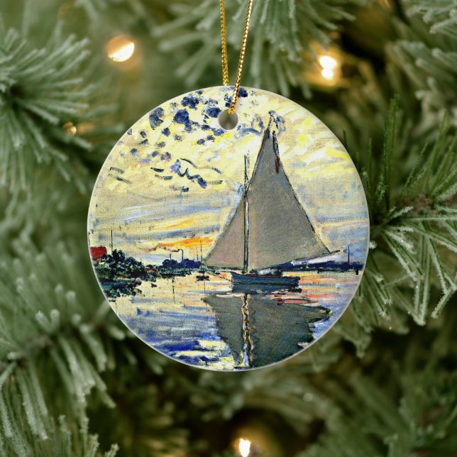Monet - Sailboat at le Petit Gennevilliers Ceramic Ornament (Tree)