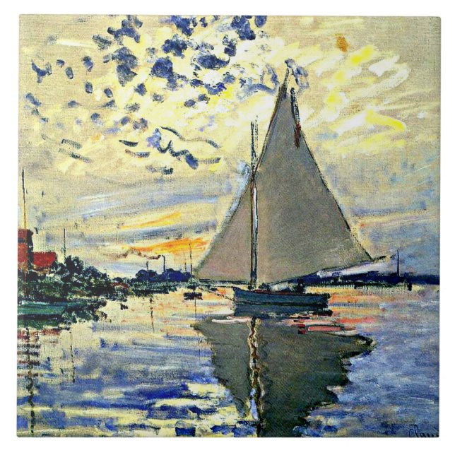 Monet - Sailboat at le Petit Gennevilliers Ceramic Tile (Front)