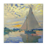 Monet Sailboat at Le Petit-Gennevilliers Ceramic Tile<br><div class="desc">Tile featuring Claude Monet’s oil painting Sailboat at Le Petit-Gennevilliers (1874). A serene sailboat sails the waters in Paris,  France. Perfect for lovers of Impressionism and French art collectors!</div>