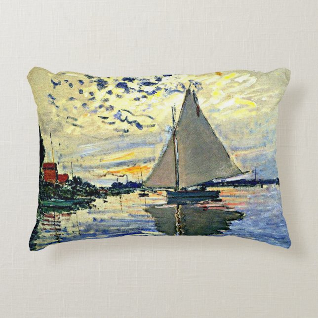 Monet - Sailboat at le Petit Gennevilliers Decorative Cushion (Front)