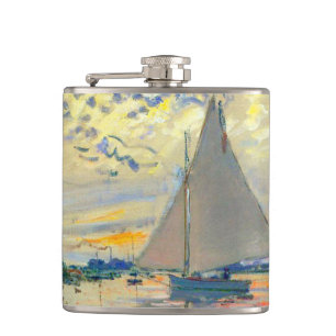 Monet Sailboat at Le Petit-Gennevilliers Hip Flask