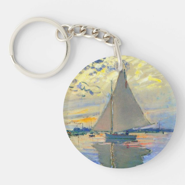 Monet Sailboat at Le Petit-Gennevilliers Key Ring (Front)