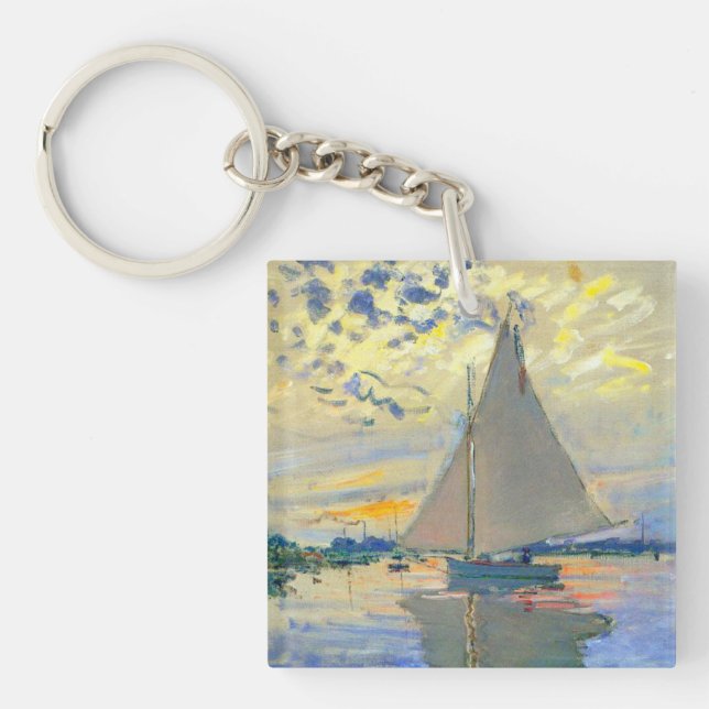 Monet Sailboat at Le Petit-Gennevilliers Key Ring (Front)