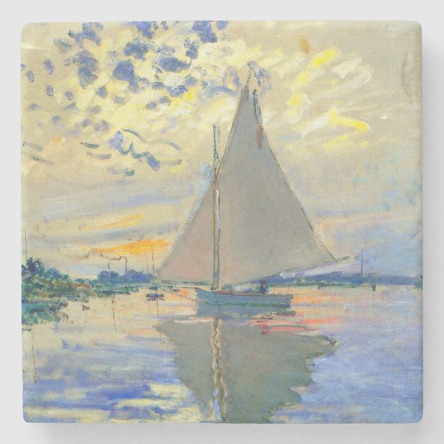 Monet Sailboat at Le Petit-Gennevilliers Stone Coaster (Front)