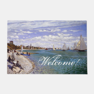 Monet Sailboat Beach Impressionism Welcome Doormat