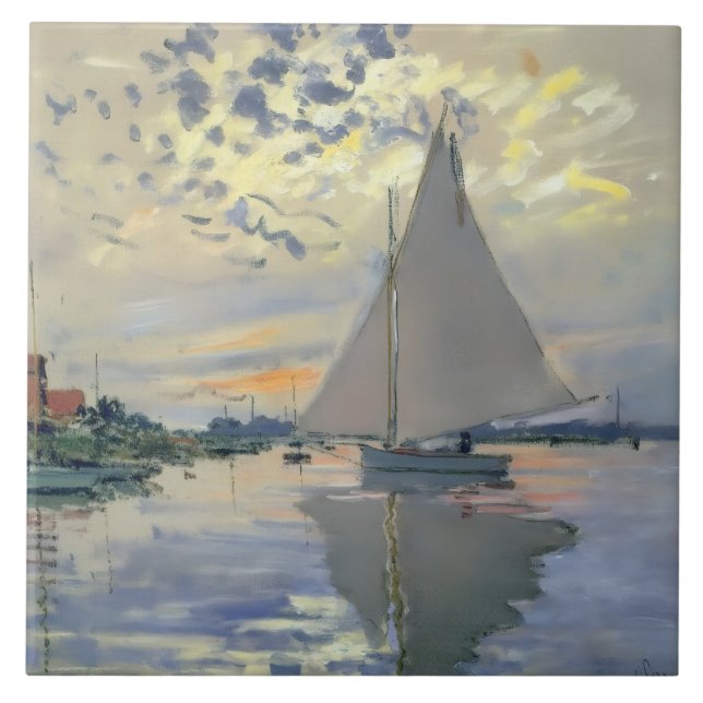 Monet Sailboat French Impressionism Classic Art Ceramic Tile (Front)