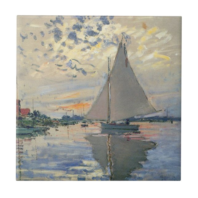 Monet Sailboat French Impressionism Classic Art Ceramic Tile (Front)