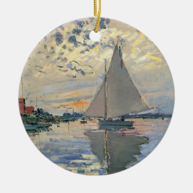 Monet Sailboat French Impressionism Classic Art Ceramic Tree Decoration (Front)