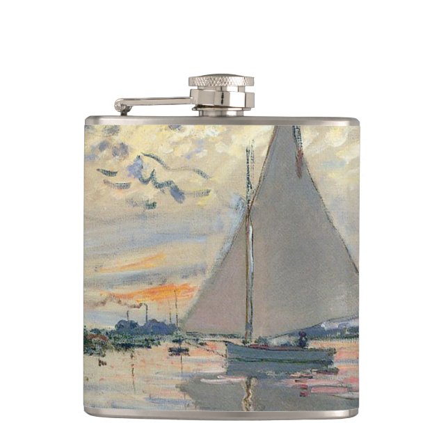 Monet Sailboat French Impressionism Classic Art Hip Flask (Front)