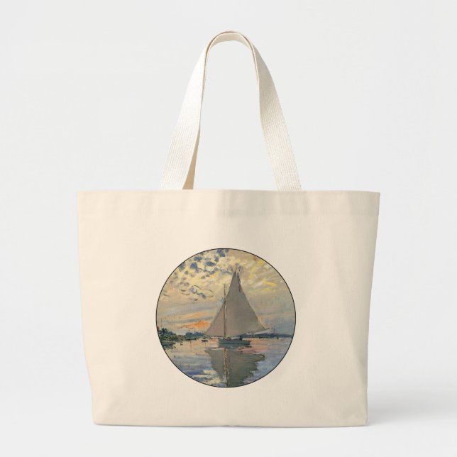Monet Sailboat French Impressionism Classic Art Large Tote Bag (Front)
