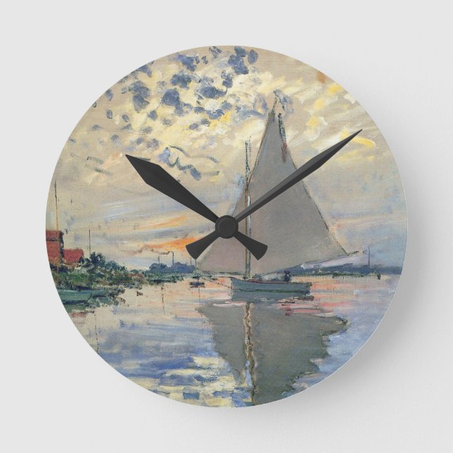 Monet Sailboat French Impressionism Classic Art Round Clock (Front)