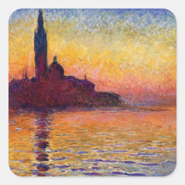 Monet - San Giorgio Maggiore at Dusk, Square Sticker (Front)