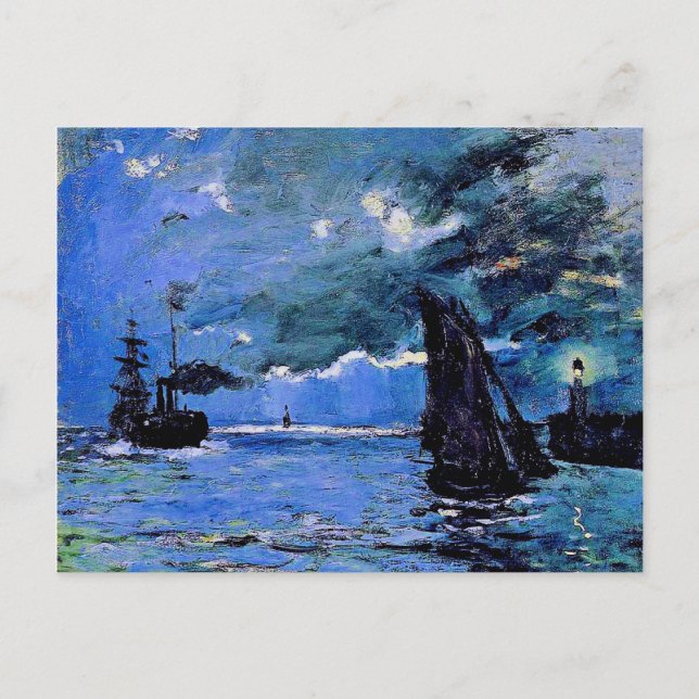 Monet - Seascape, Night Effect, famous artwork Holiday Postcard (Front)