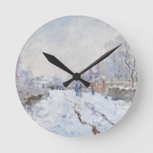 Monet Snow Scene at Argenteuil Round Clock