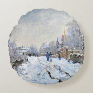 Monet - Snow Scene at Argenteuil Round Cushion