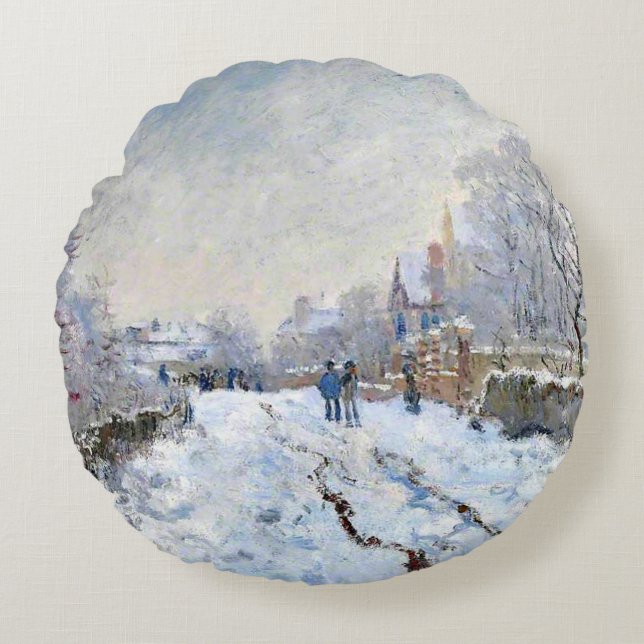 Monet - Snow Scene at Argenteuil Round Cushion (Front)