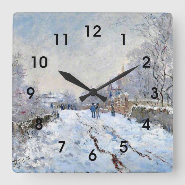 Monet - Snow Scene at Argenteuil Square Wall Clock (Front)