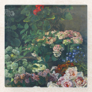 Monet Spring Flowers Glass Coaster