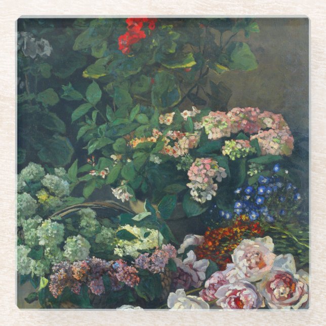 Monet Spring Flowers Glass Coaster (Front)