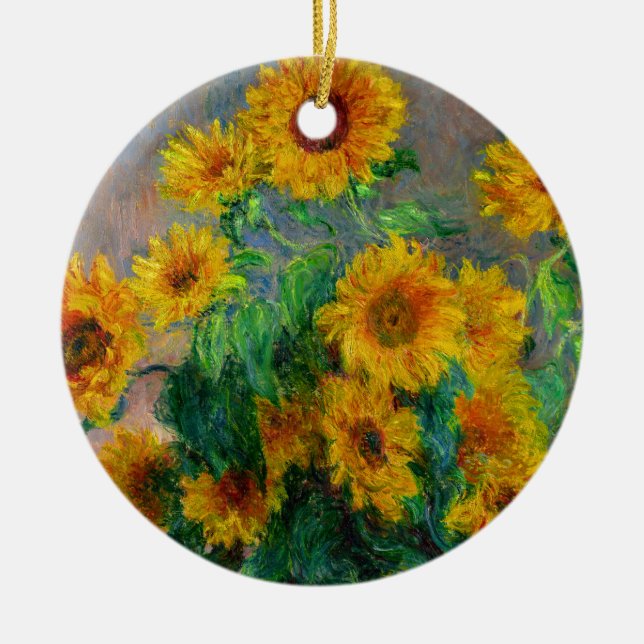 Monet Sunflowers Ceramic Ornament (Front)