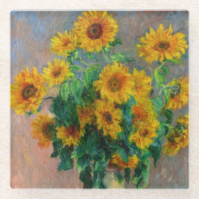 Monet Sunflowers Glass Coaster (Front)