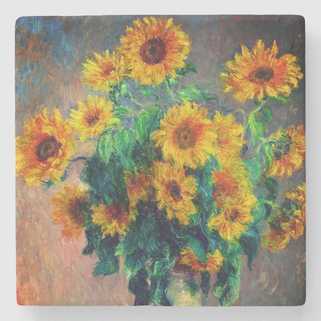 Monet Sunflowers Stone Coaster (Front)