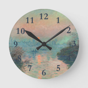 Monet Sunset fine art impressionist painting Round Clock