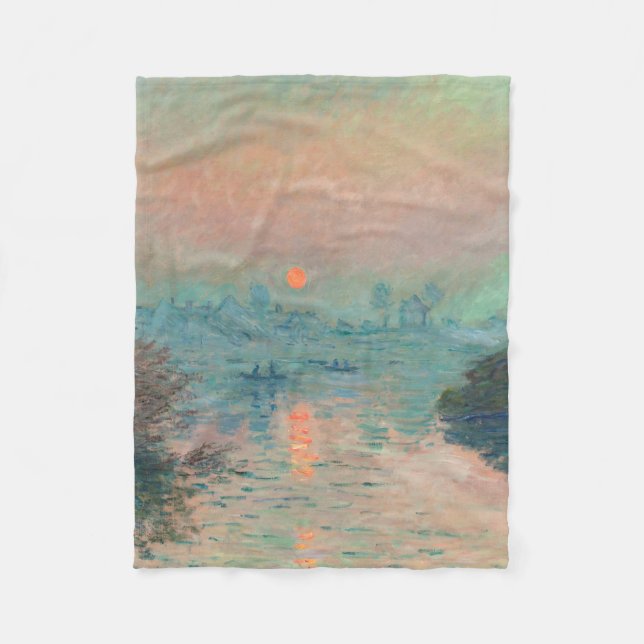 Monet Sunset on the Seine Fine Art Impressionism  Fleece Blanket (Front)