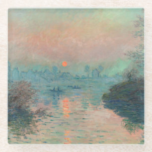 Monet Sunset on the Seine Fine Art Impressionism Glass Coaster
