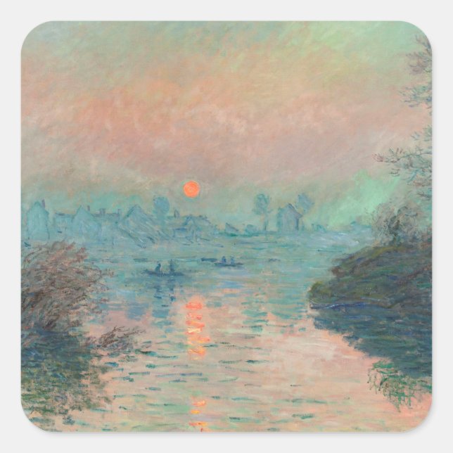 Monet Sunset on the Seine Fine Art Impressionism  Square Sticker (Front)