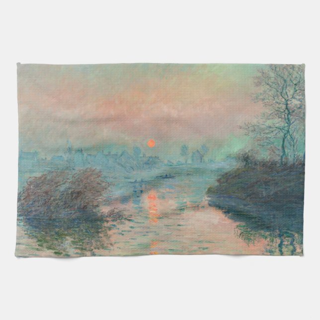 Monet Sunset on the Seine Fine Art Impressionism  Tea Towel (Horizontal)
