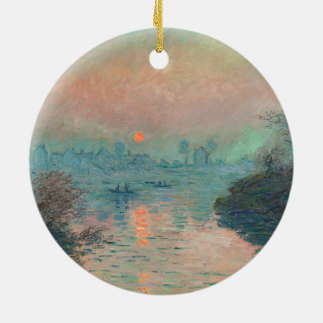 Monet Sunset Seine Fine Art Impressionism  Ceramic Ornament (Back)