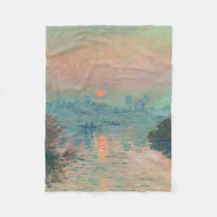 Monet Sunset Seine Fine Art Impressionism Fleece Blanket